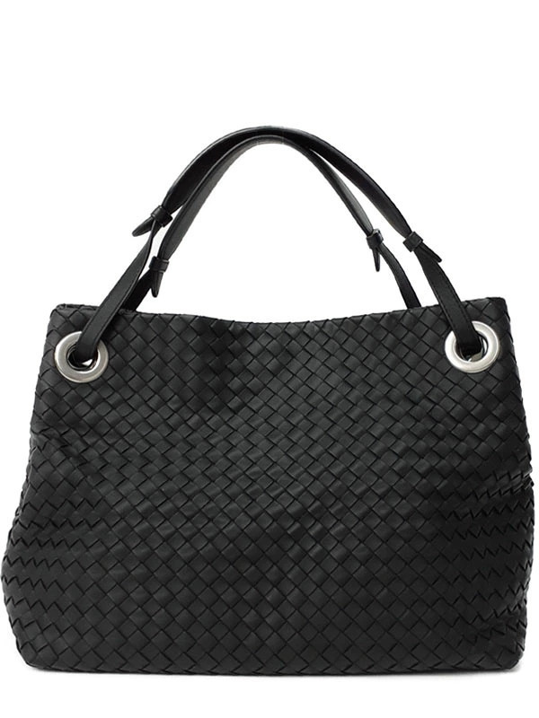 Bottega Veneta Intrecciato Garda Shoulder Bag Woven Leather Black